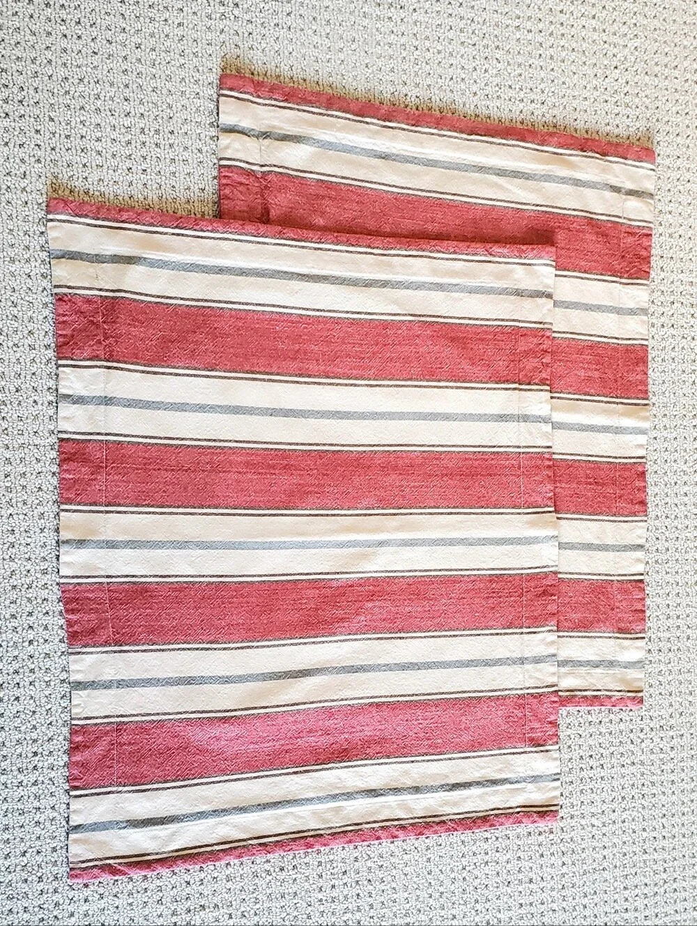 Pottery Barn Farmhouse Linen/Cotton Red/Cream Stripe Pillow Sham Set, Near New!